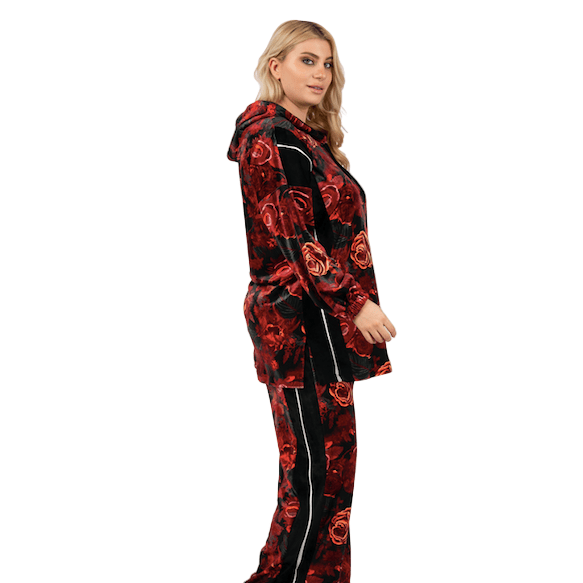 Sweater hood velvet Roses - Evolve Fashion