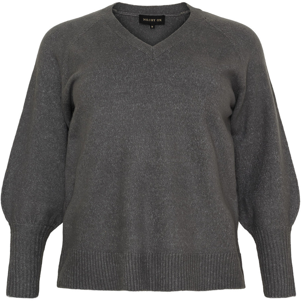 Sweater V neck balloon sl Dark grey melange - Evolve Fashion