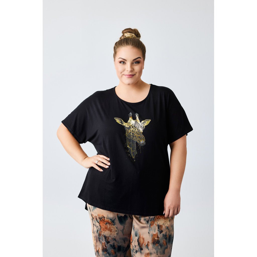 T-shirt, high/low Giraf Black/gold - Evolve Fashion