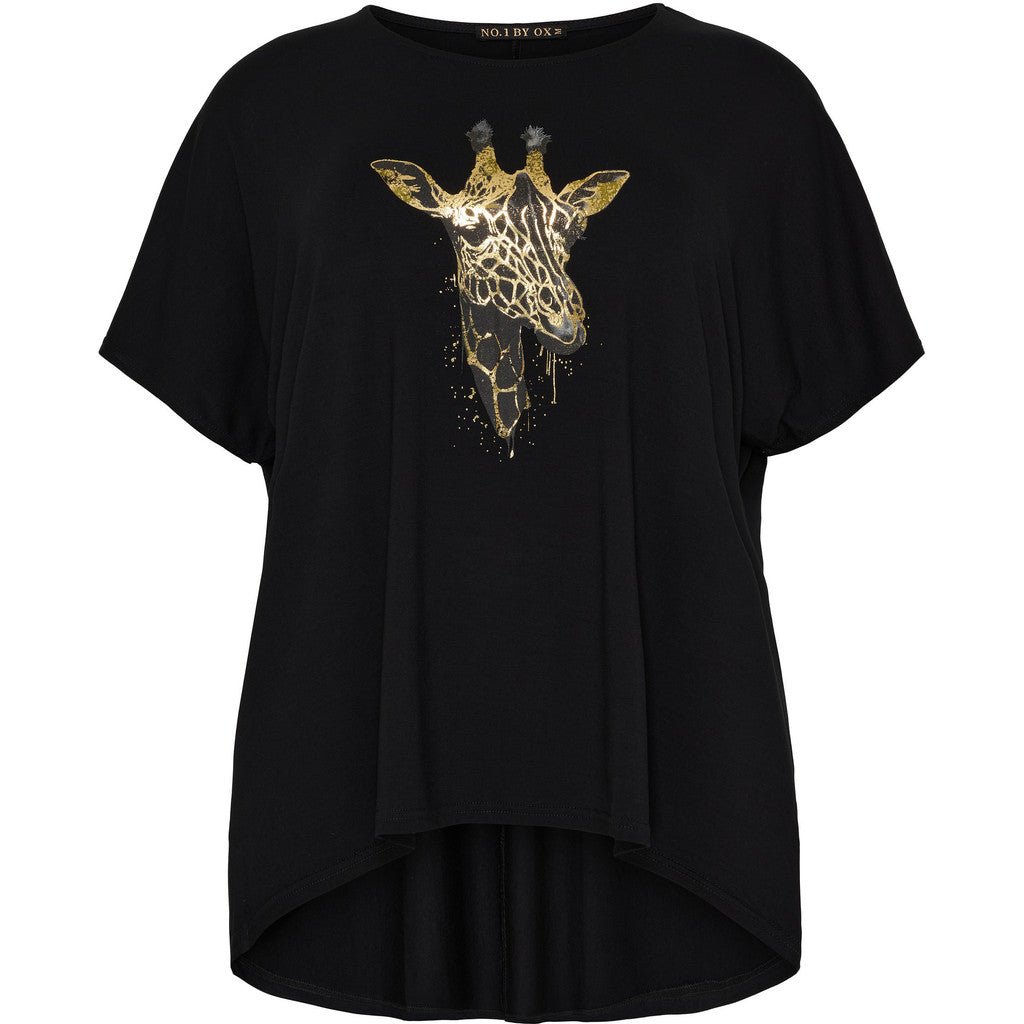 T-shirt, high/low Giraf Black/gold - Evolve Fashion