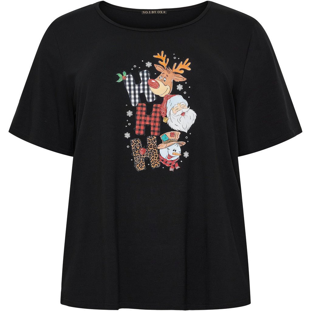T-shirt Short sleeve Santa black - Evolve Fashion