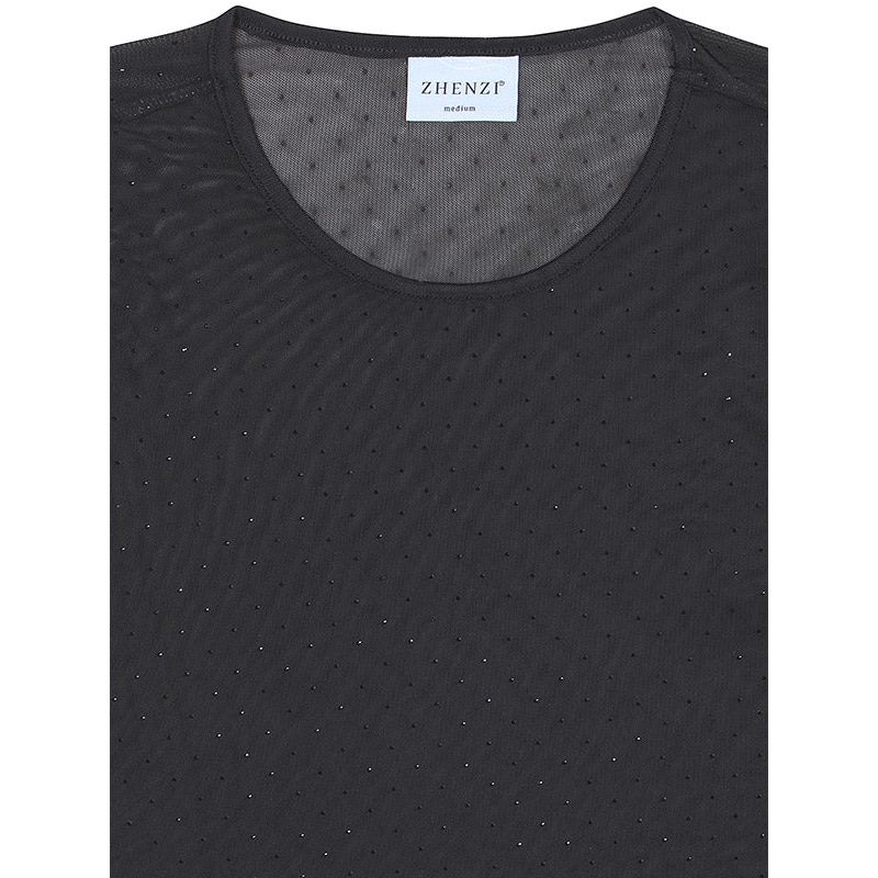 T-Shirt Tiri mesh rhinestones black - Evolve Fashion