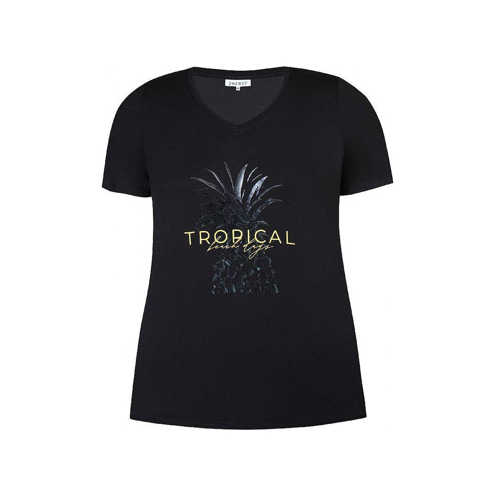 T-shirt V TROPICAL black - Evolve Fashion