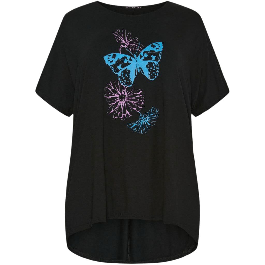 T-shirt w batwing & high/low Butterfly print - Evolve Fashion