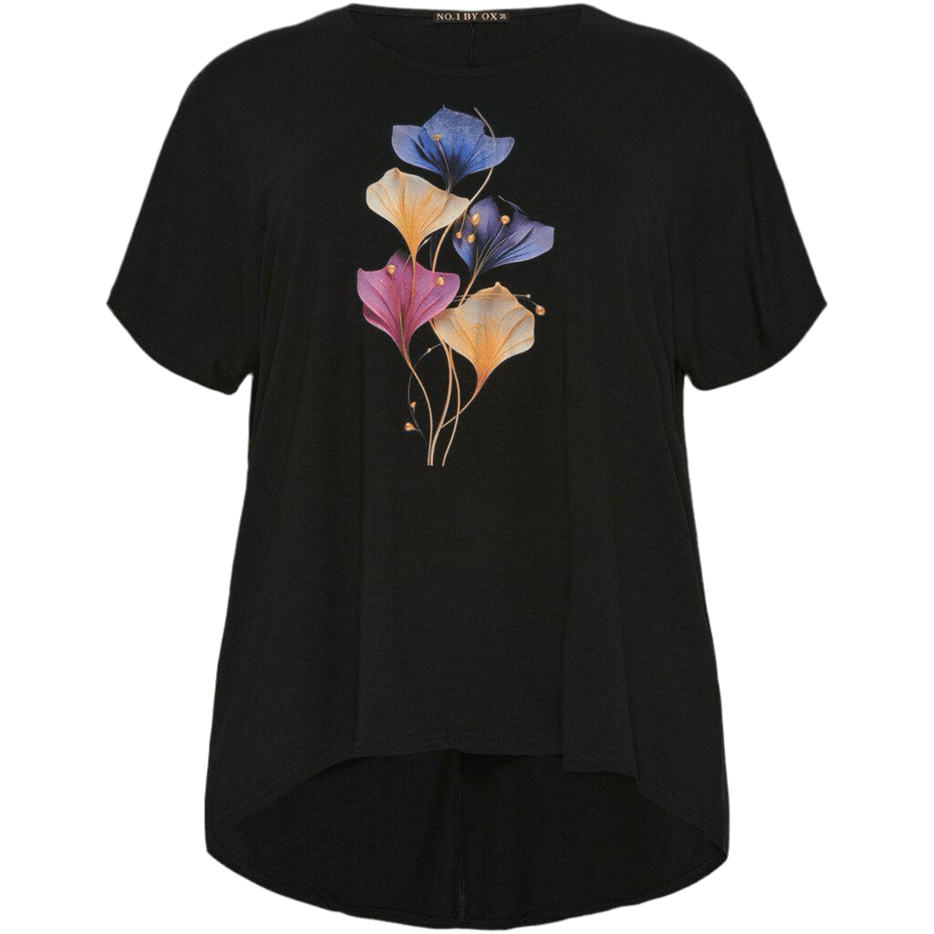 T-shirt w batwing & high/low colored Flowers - Evolve Fashion