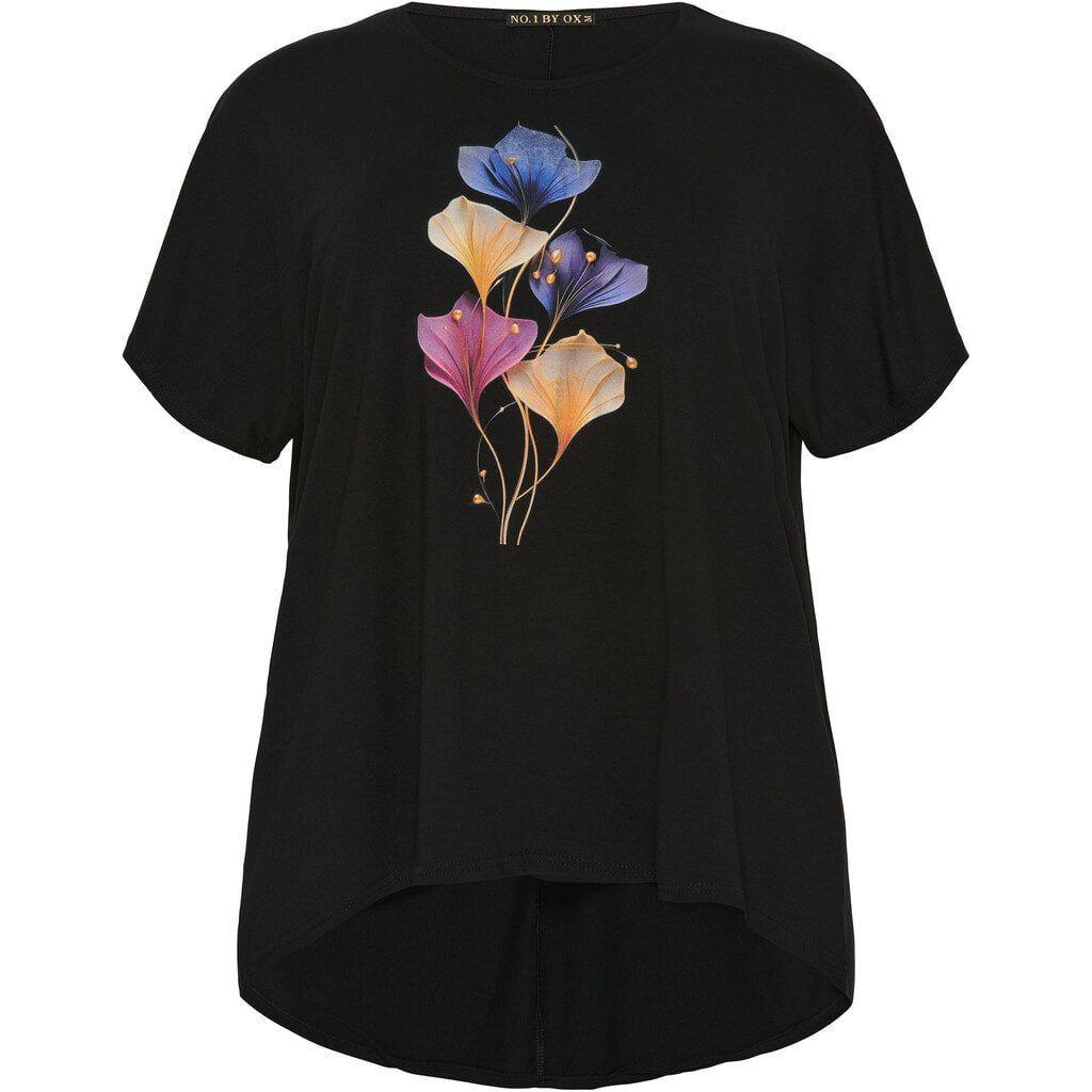 T-shirt w batwing & high/low colored Flowers - Evolve Fashion