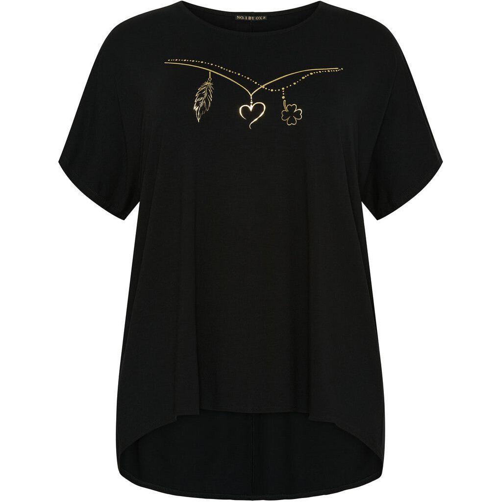 T - shirt w batwing & high/low Love chain black - Evolve Fashion