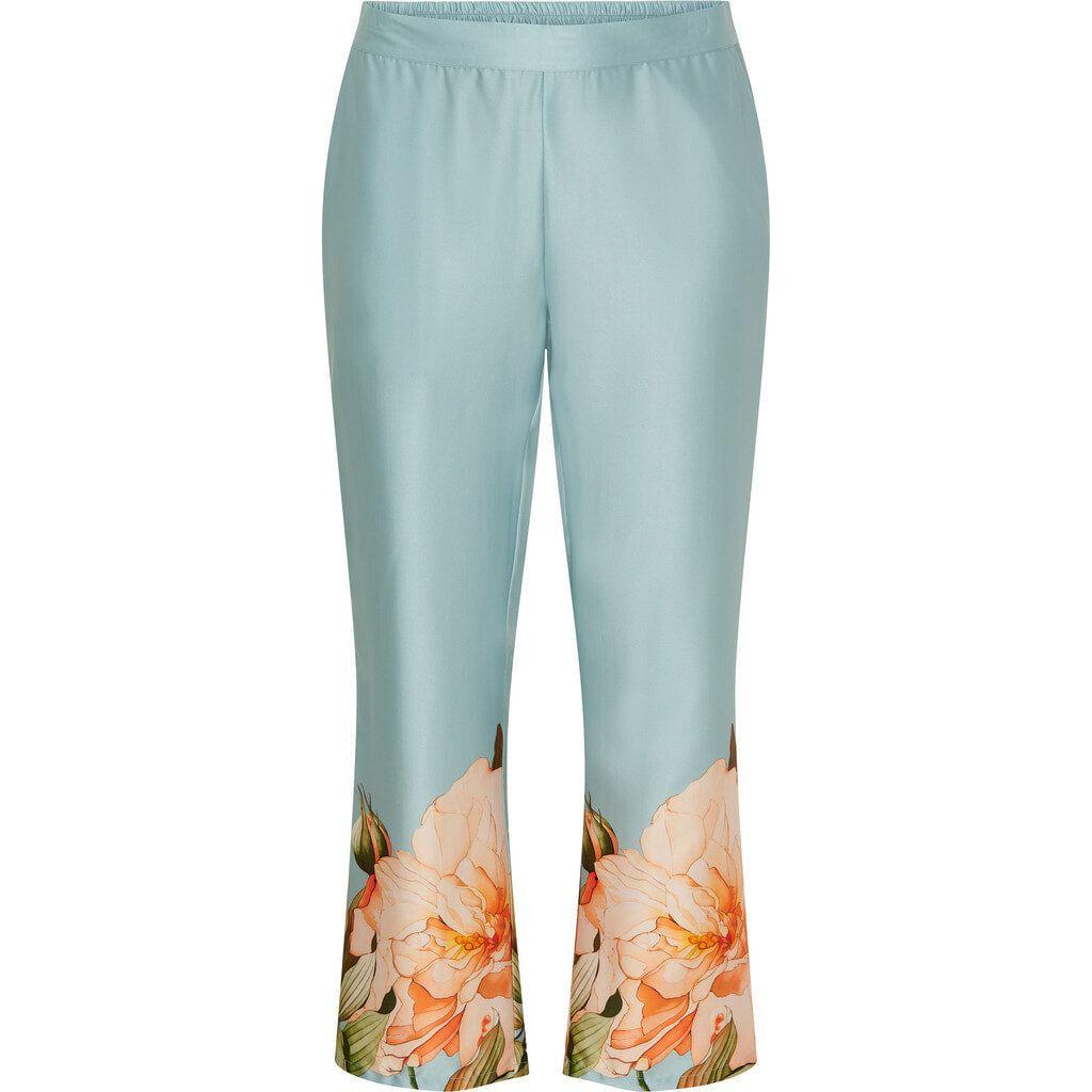 Trousers w straight leg blue w flower - Evolve Fashion