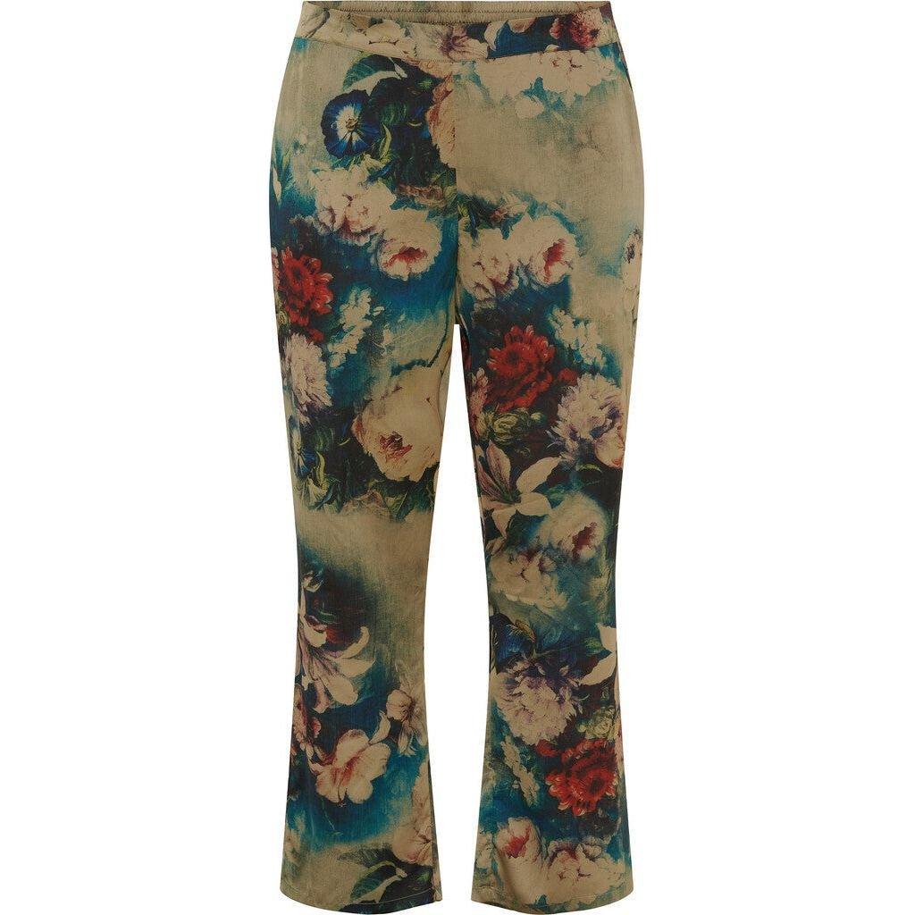 Trousers Wide leg Sand w Flowers - Evolve Fashion