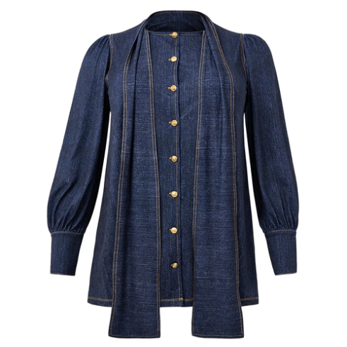 Tunic blouse scarf denim dolce - Evolve Fashion
