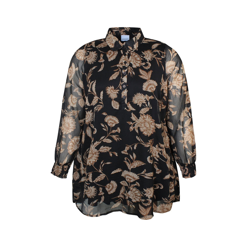 Tunic chiffon print brown/black - Evolve Fashion