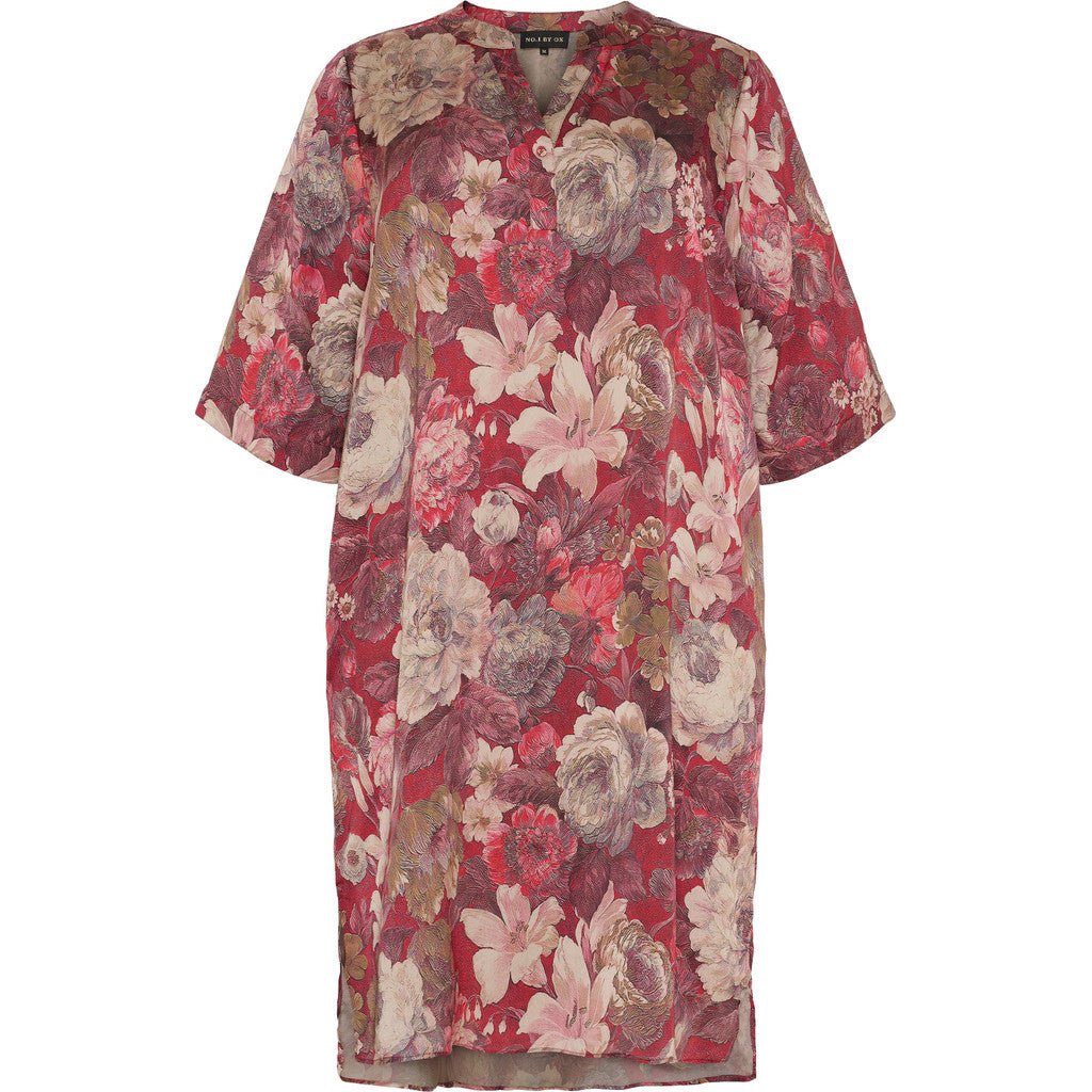 Tunic Dress w pockets Red w Marmalade Flowers - Evolve Fashion