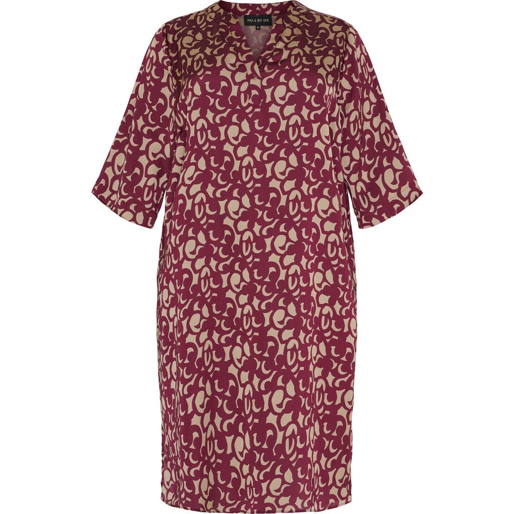 Tunic Dress w pockets warm sand w syrah red - Evolve Fashion