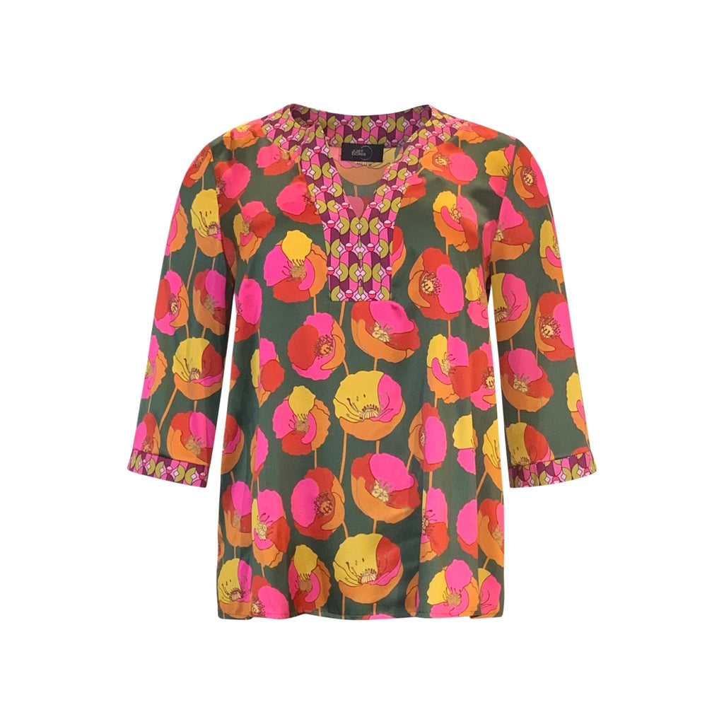 Tunic SILK FLORA fuchsia flower print - Evolve Fashion