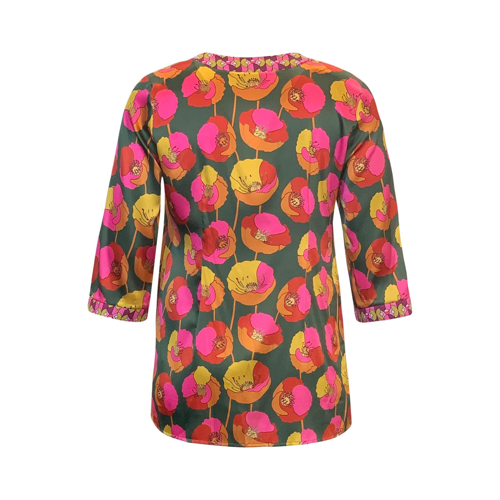 Tunic SILK FLORA fuchsia flower print - Evolve Fashion