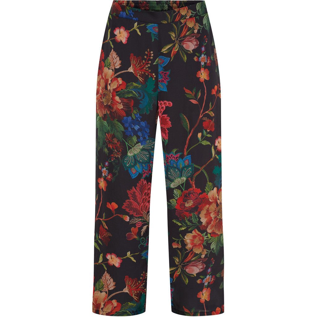 Wide Leg Trousers black w flower print - Evolve Fashion