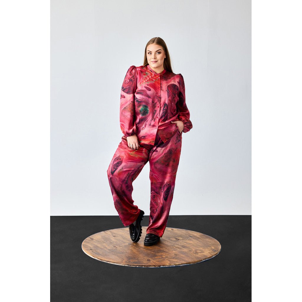Wide Leg Trousers Pink and red marble print - Evolve Fashion