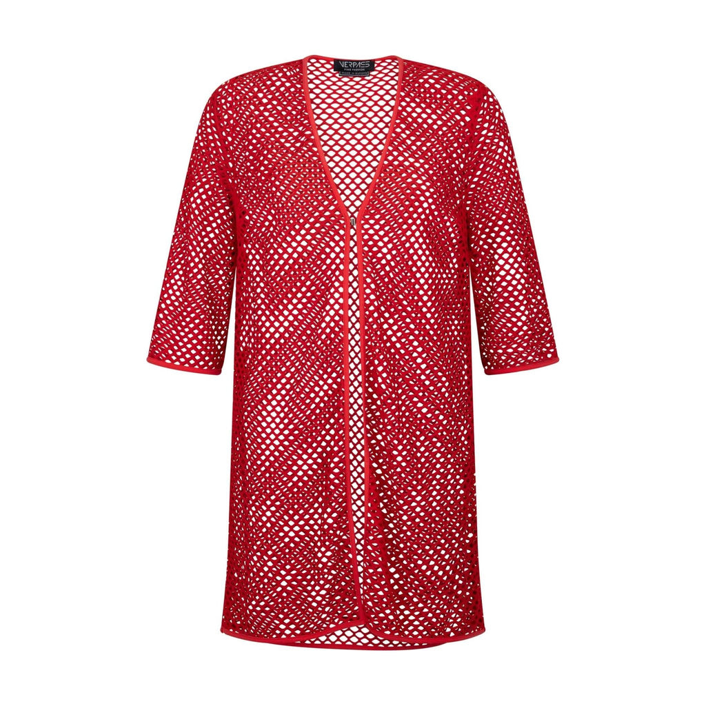 Cardigan fishnet fire red - Evolve Fashion