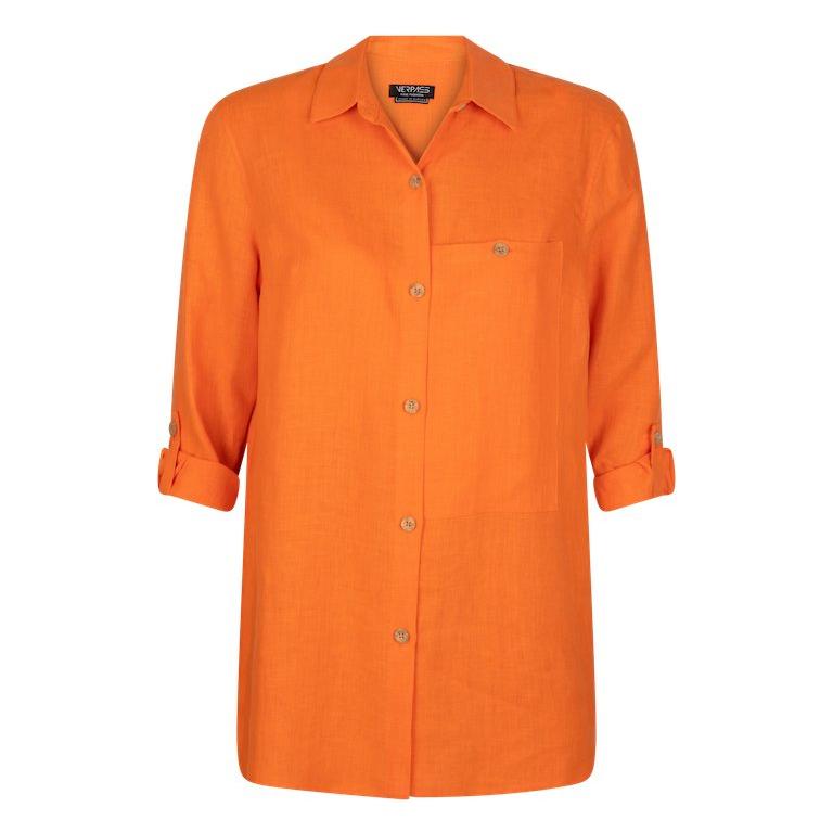Hemdblouse linnen oranje - Evolve Fashion