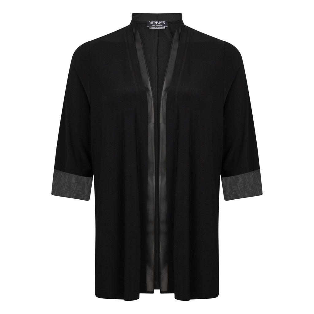 Jacket slinky mix chiffon zwart - Evolve Fashion