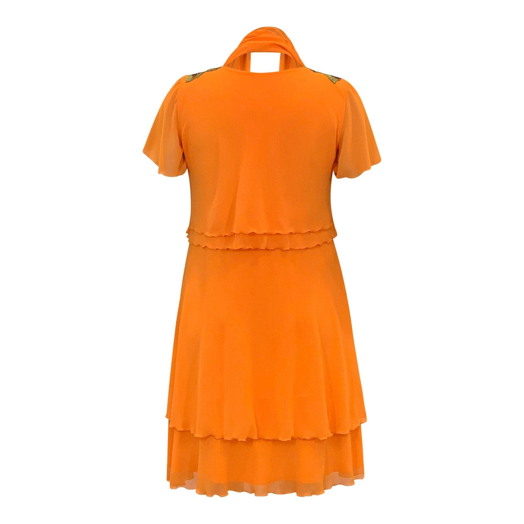 Jurk midi chiffon schouderdetail oranje - Evolve Fashion