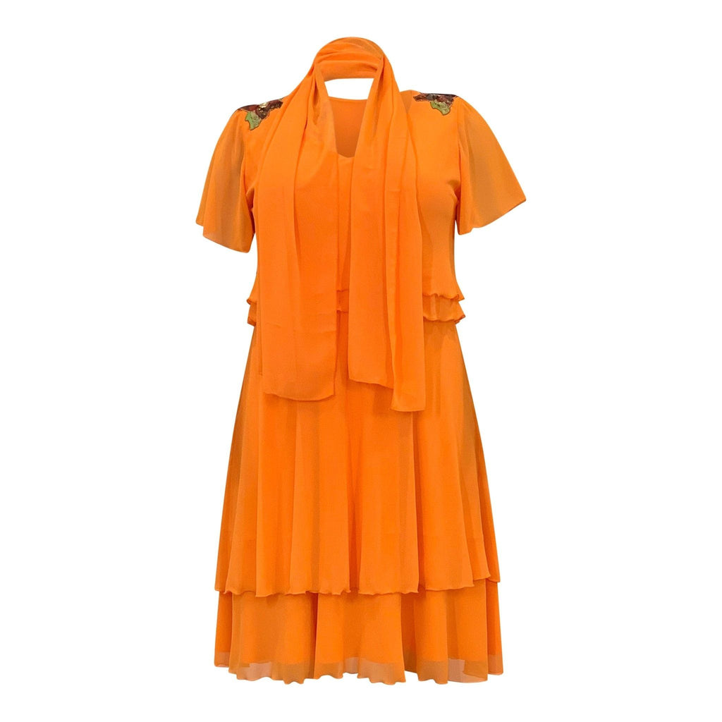 Jurk midi chiffon schouderdetail oranje - Evolve Fashion