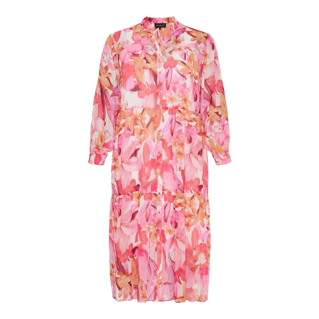 Long flair dress w LS Pink Flowers - Evolve Fashion