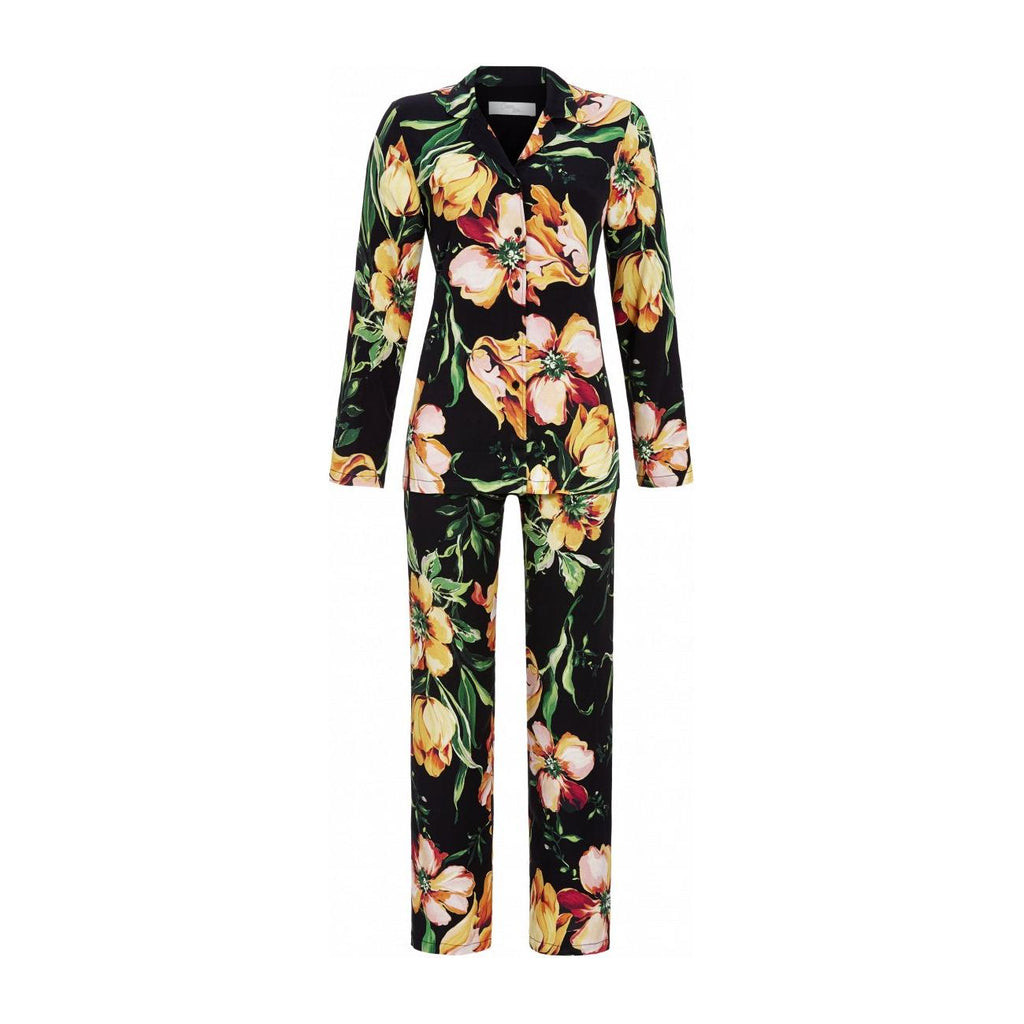 Pyjama LBr met knopen bloemen zwart - Evolve Fashion