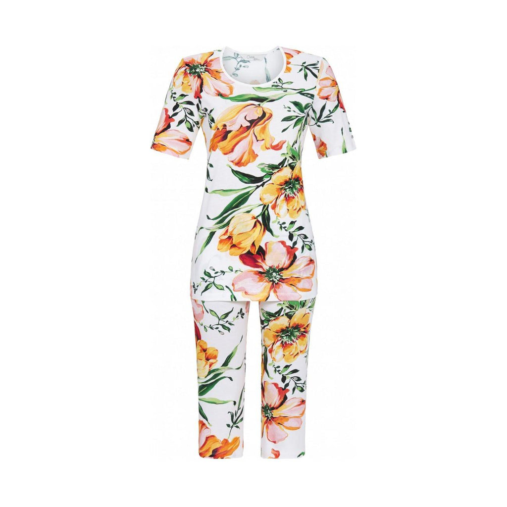 Pyjama met capri bloemen wit - Evolve Fashion