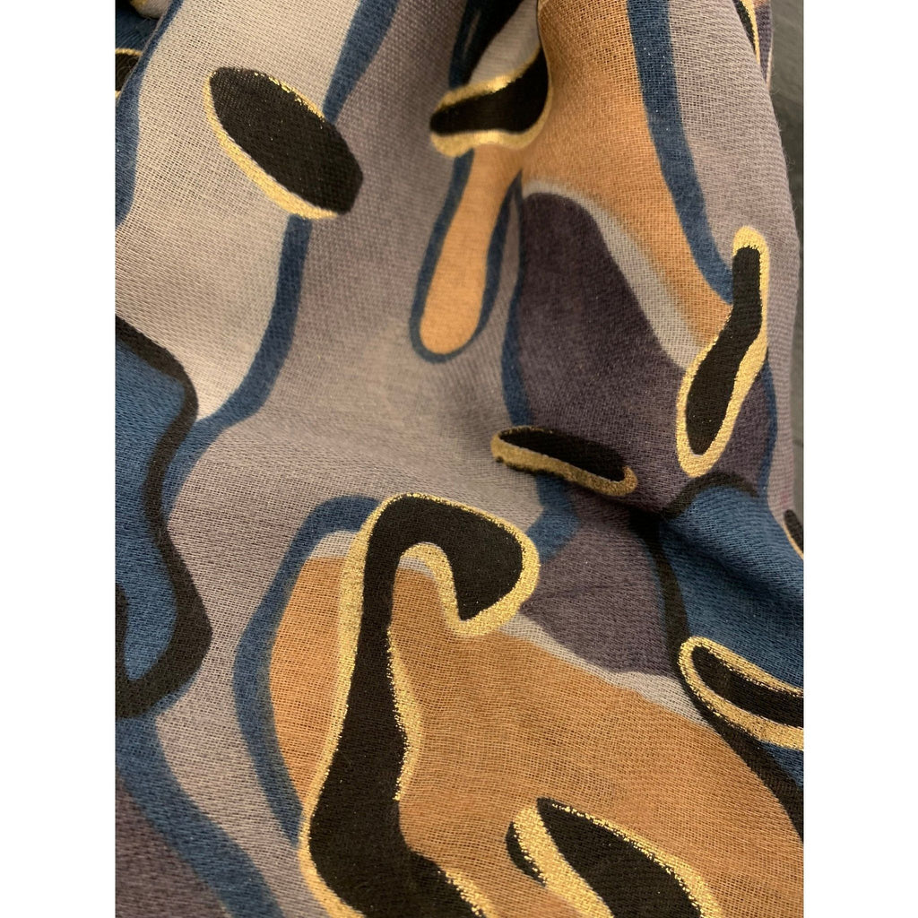 Shawl grafisch golf taupe/goud - Evolve Fashion
