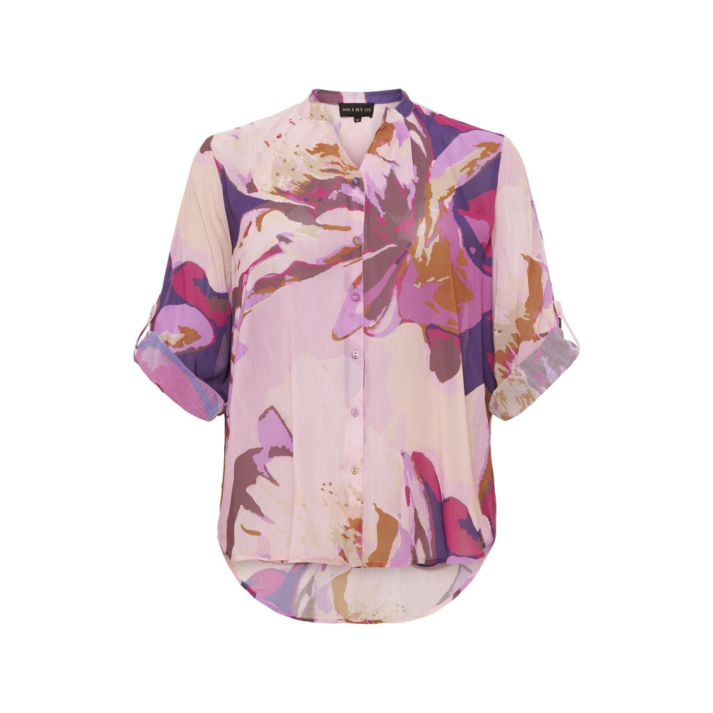 Shirt 3/4 turn-up mouw rose/paars - Evolve Fashion