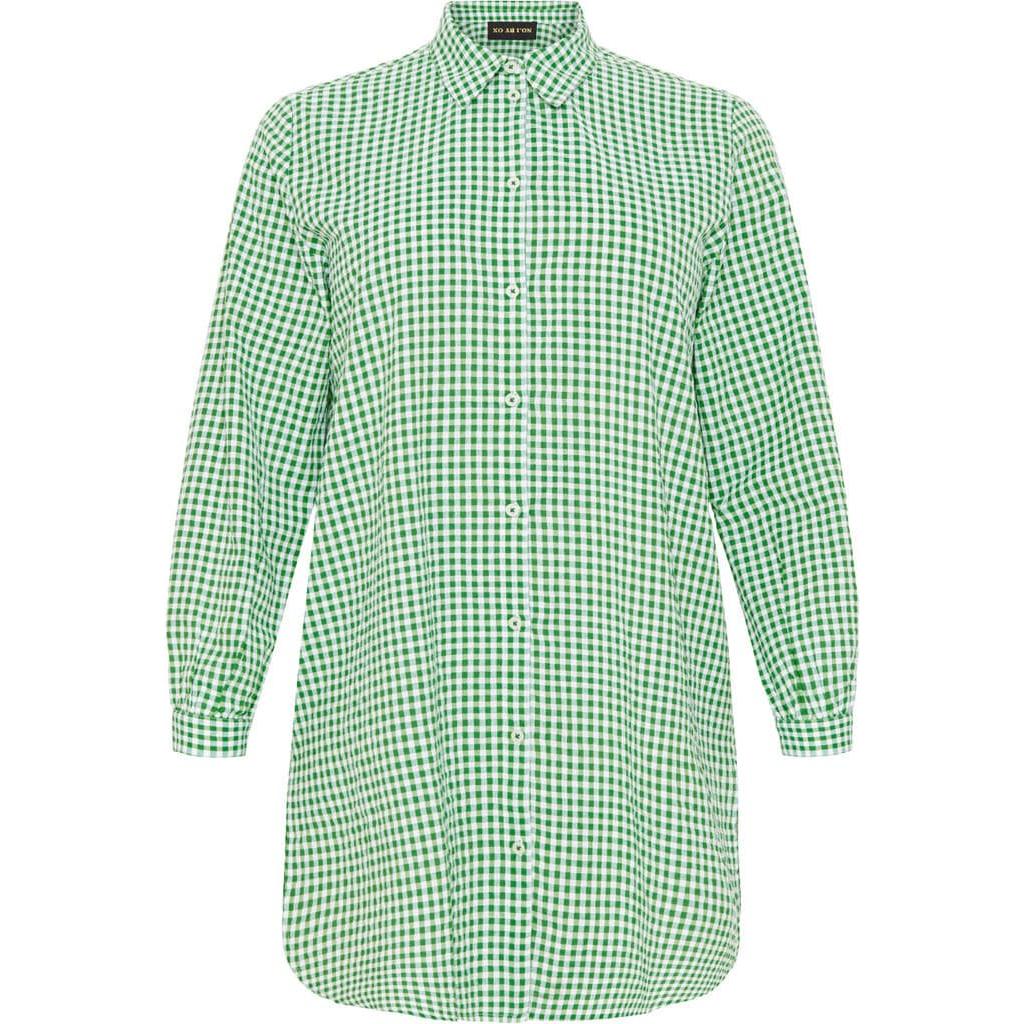 Shirt long check Foliage green - Evolve Fashion