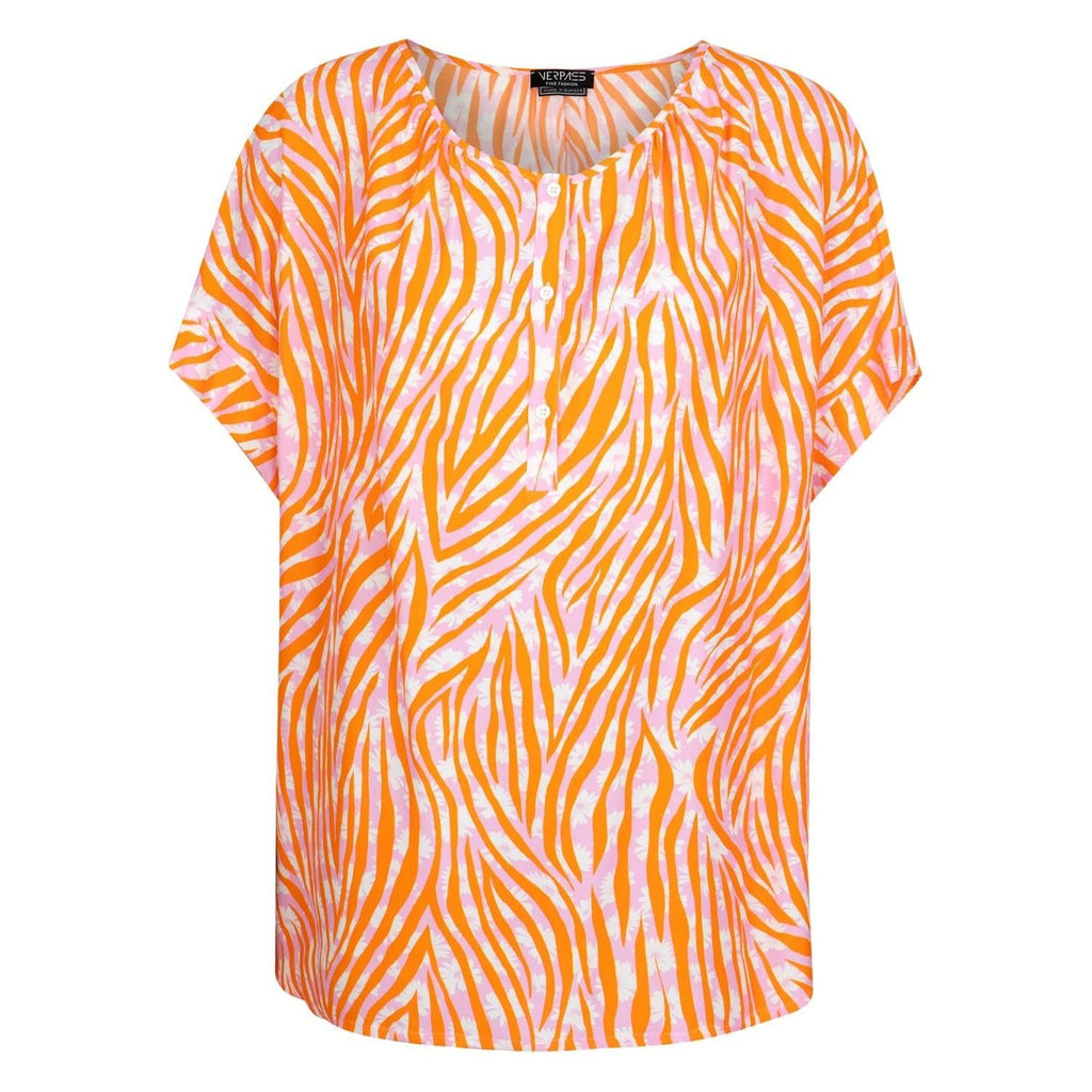 Shirt loose fit print lila/oranje - Evolve Fashion