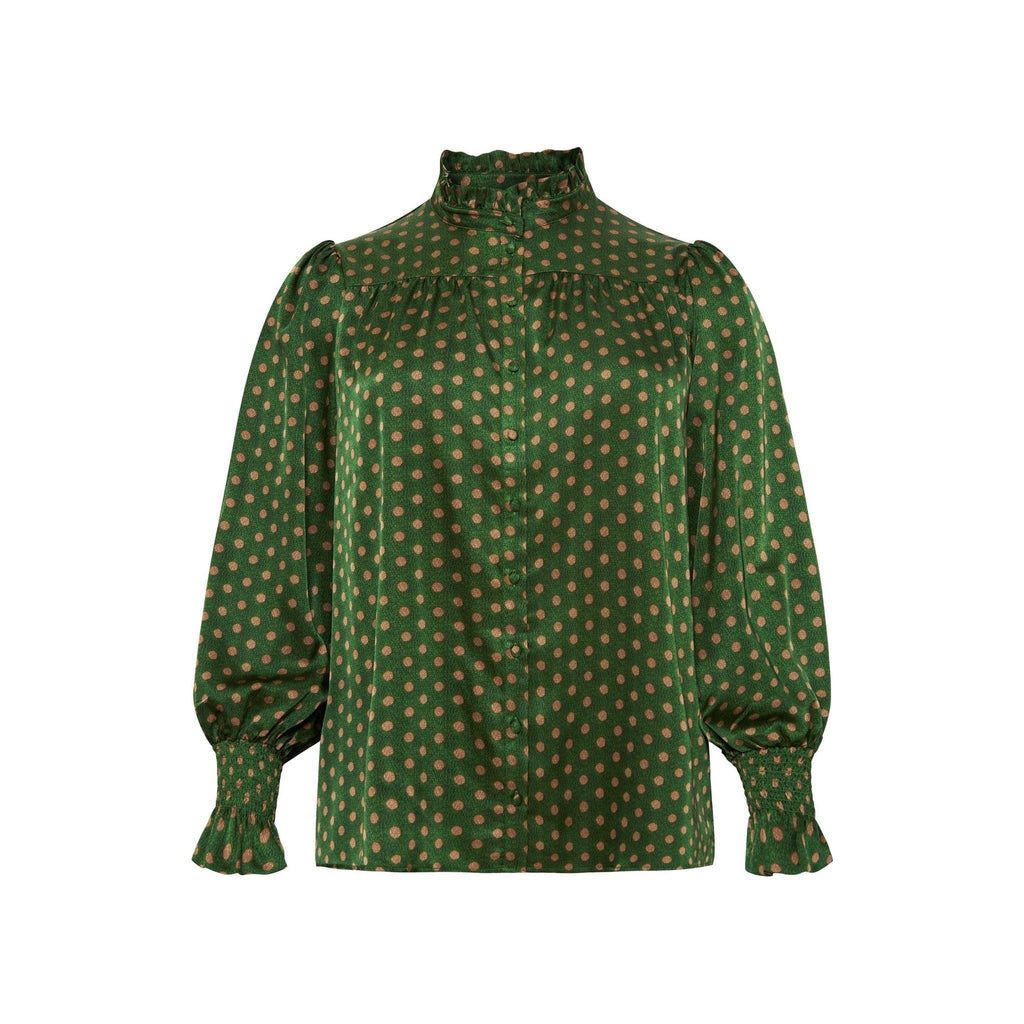 Shirt met ruffle hals smock m Bottle green - Evolve Fashion