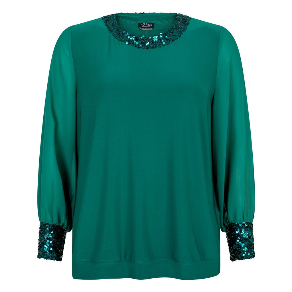 Shirt mix slinky chiff paill emerald - Evolve Fashion