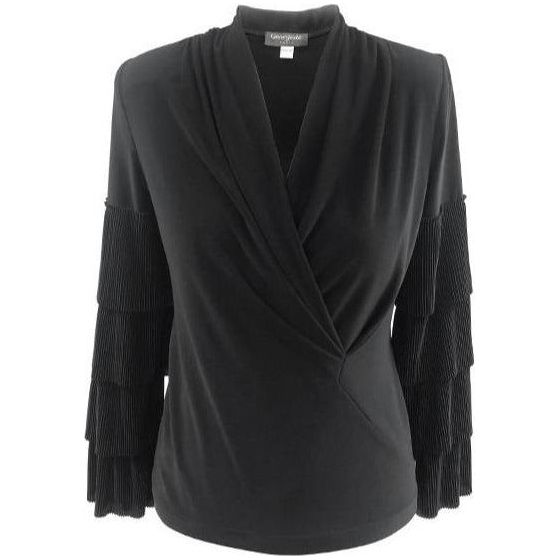 Shirt V slinky plisse zwart - Evolve Fashion