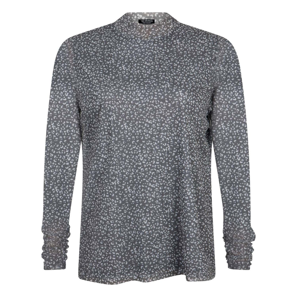 Shirttop mesh print grijs - Evolve Fashion