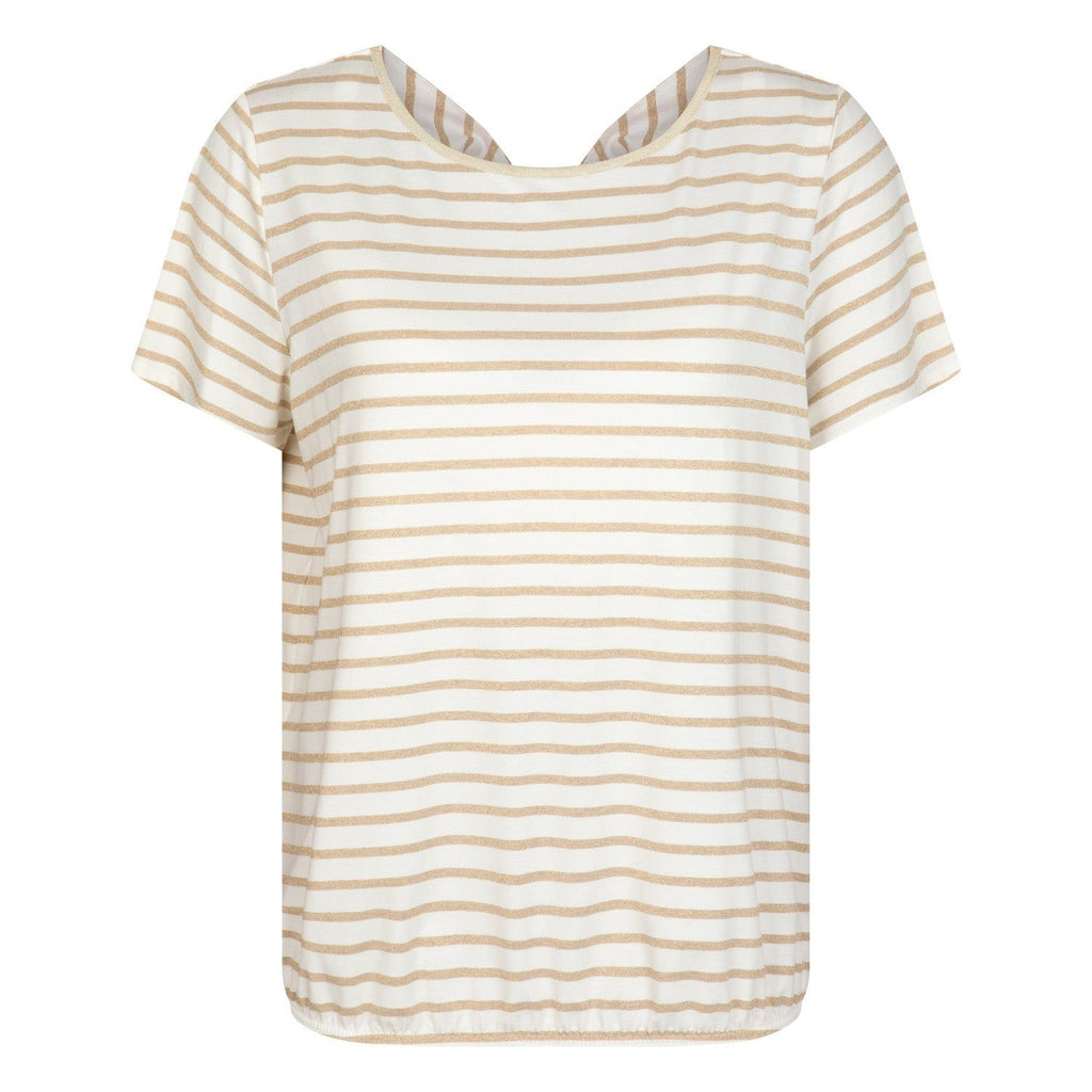 T-shirt gestreept rugdetail goud - Evolve Fashion