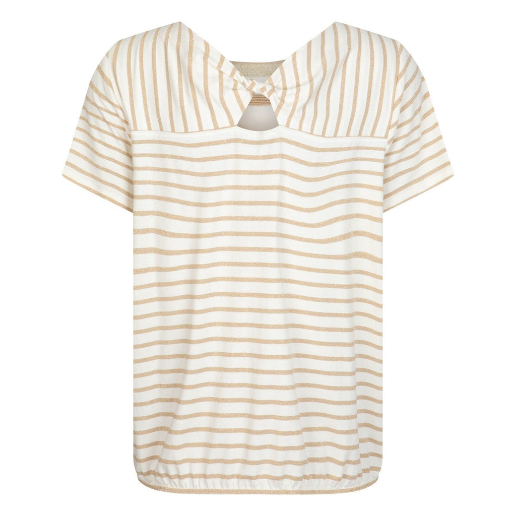 T-shirt gestreept rugdetail goud - Evolve Fashion