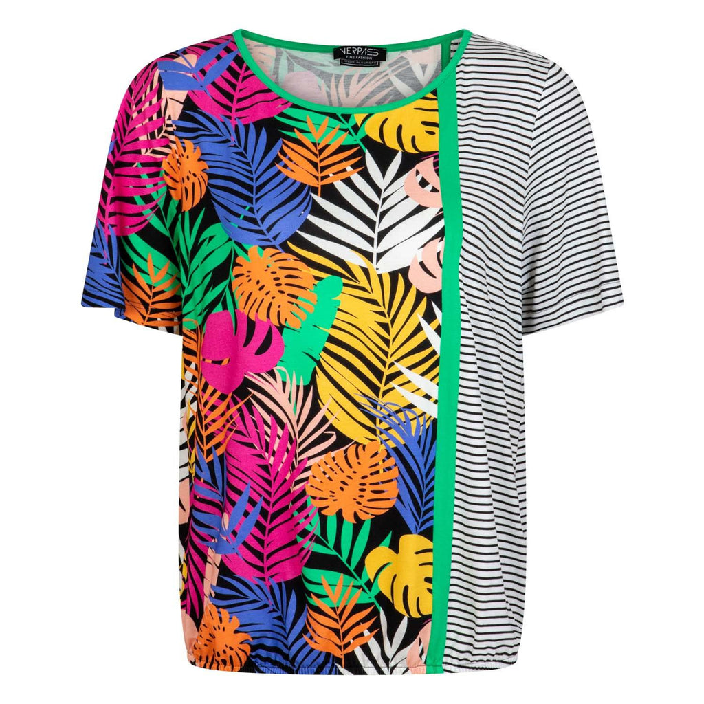 T-shirt tropical print strepen mix - Evolve Fashion