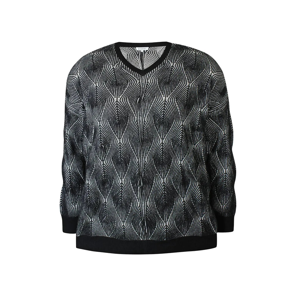 Trui EMELY kabelprint zw/wit - Evolve Fashion