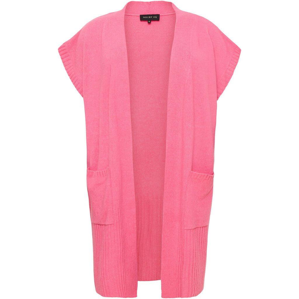Waistcoat lang gebreid Rose pink - Evolve Fashion