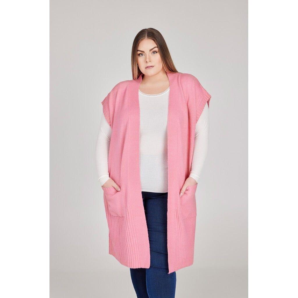 Waistcoat lang gebreid Rose pink - Evolve Fashion